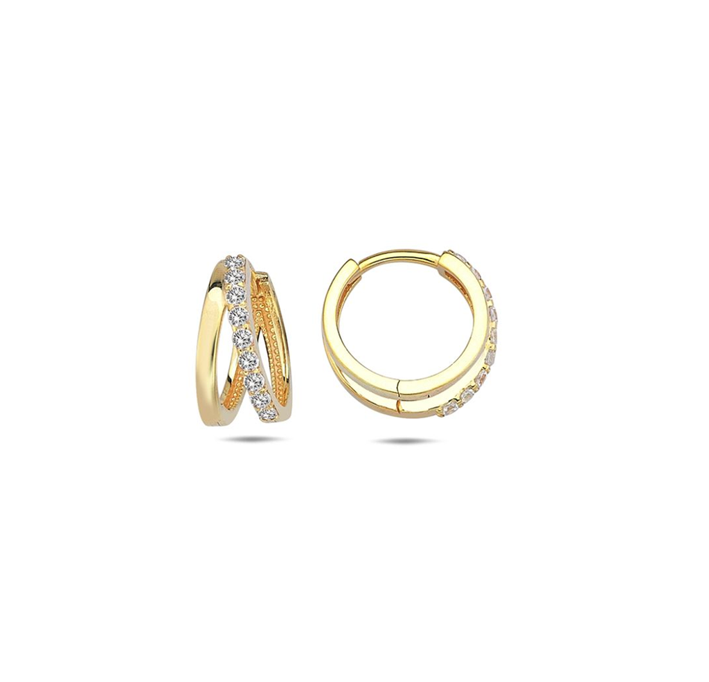 9kt Gold Double Bar Diamond Huggie Earrings