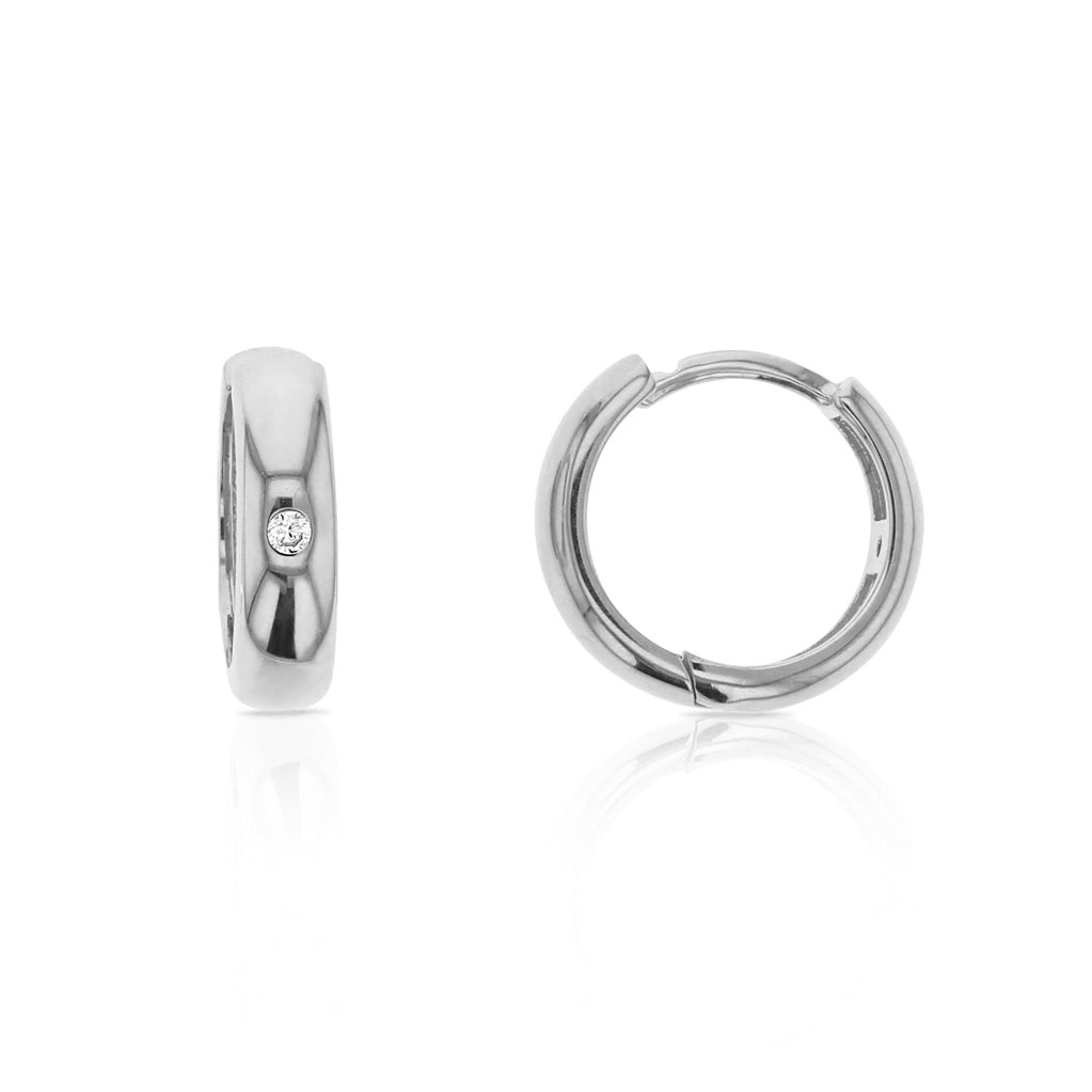 9kt Gold Huggie earrings with pressure set diamond