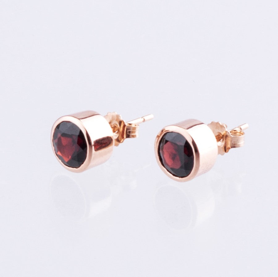 9kt Rose Gold Bezel set Garnet Earrings