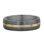 A Tantalum mens wedding band with a gold centre line detail