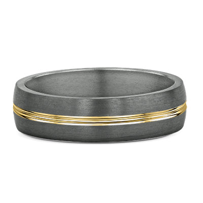 A Tantalum mens wedding band with a gold centre line detail