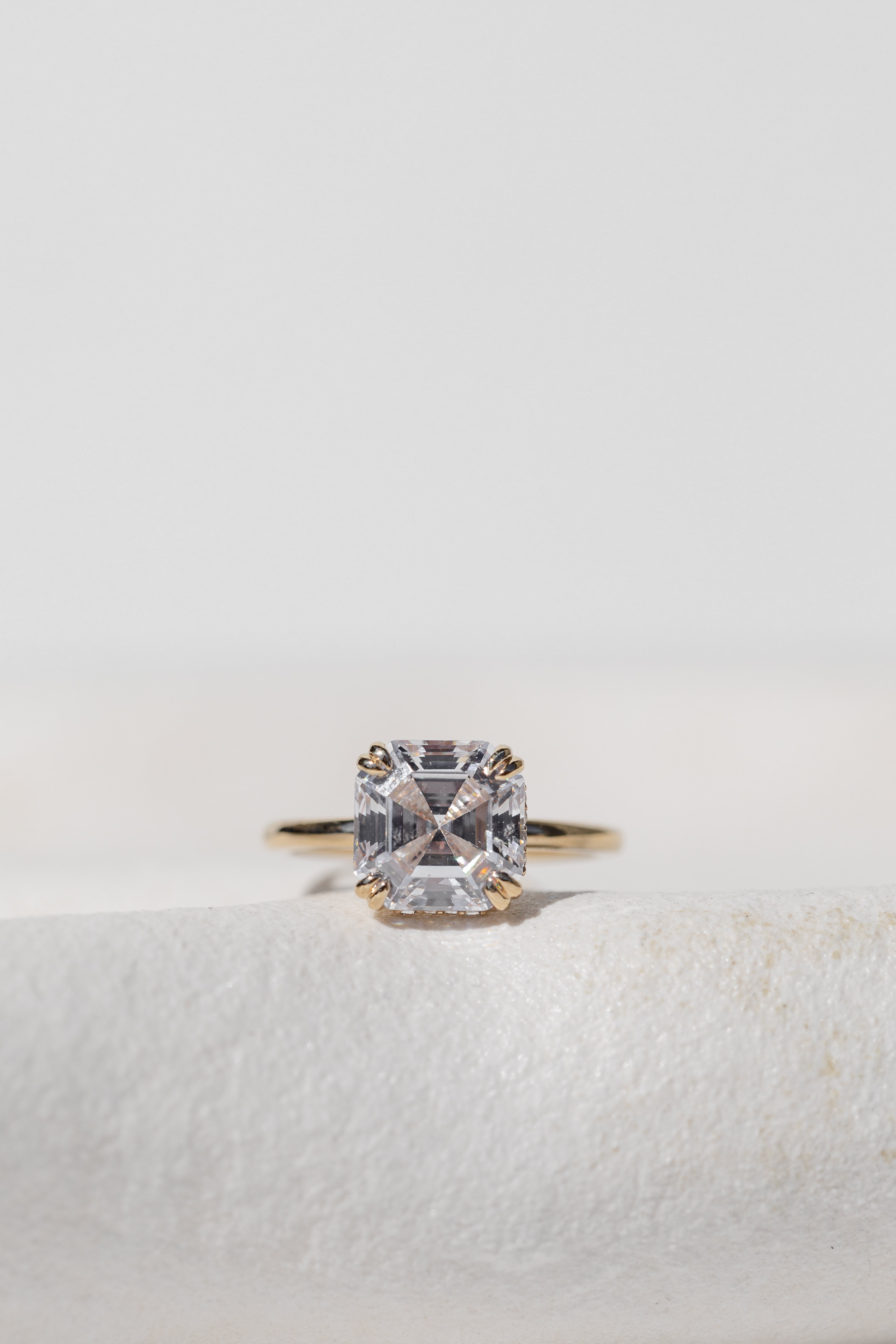 Assher Cut Diamond Solitaire with Hidden Halo