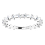 Baguette diamond claw set eternity ring in white gold 