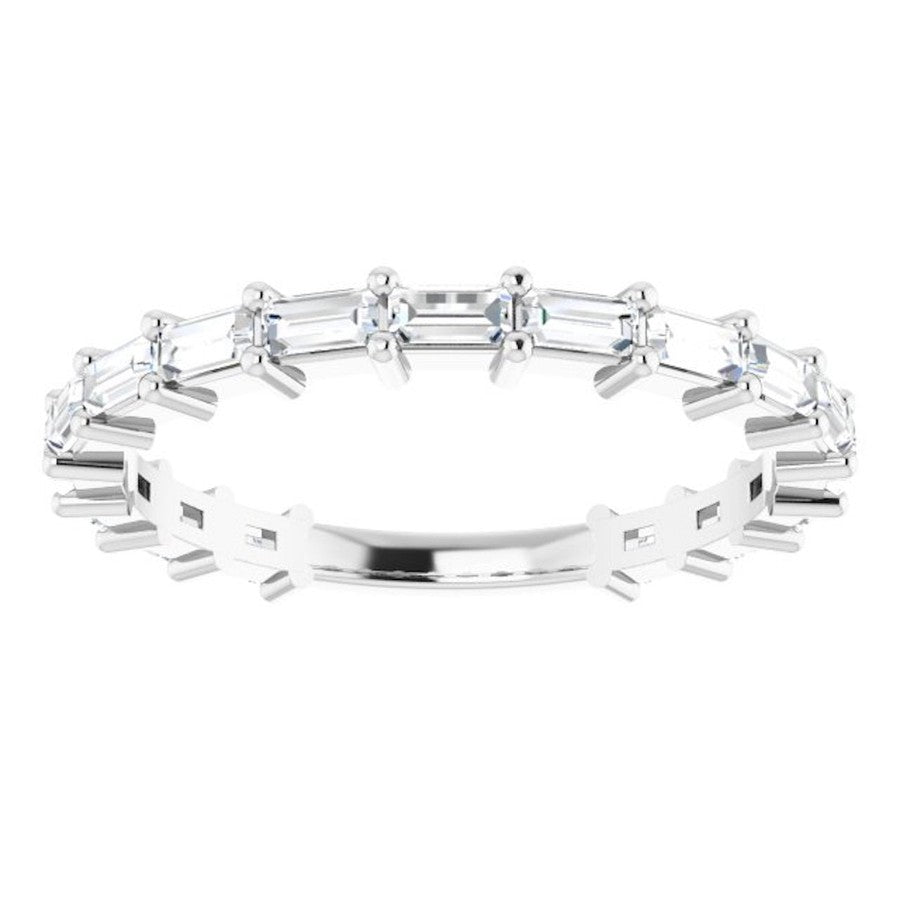 Baguette diamond claw set eternity ring in white gold 