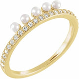  Belle Half set  diamond ring with freshwater pearls yellow gold 