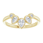 Bezel set crown ring with pear and round shaped Lab grown diamonds. 