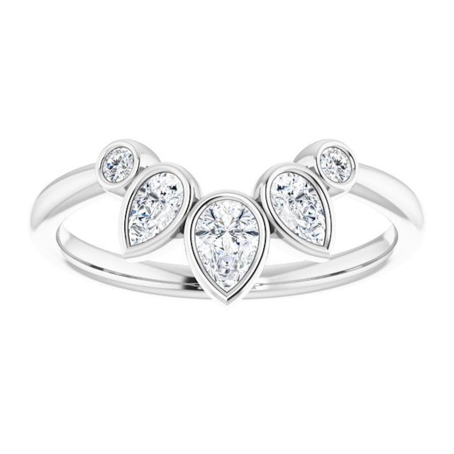 Bezel set crown ring with pear and round shaped Lab grown diamonds in white gold