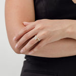 Bezel set emerald cut engagement ring with oval cut bezel set wedding ring