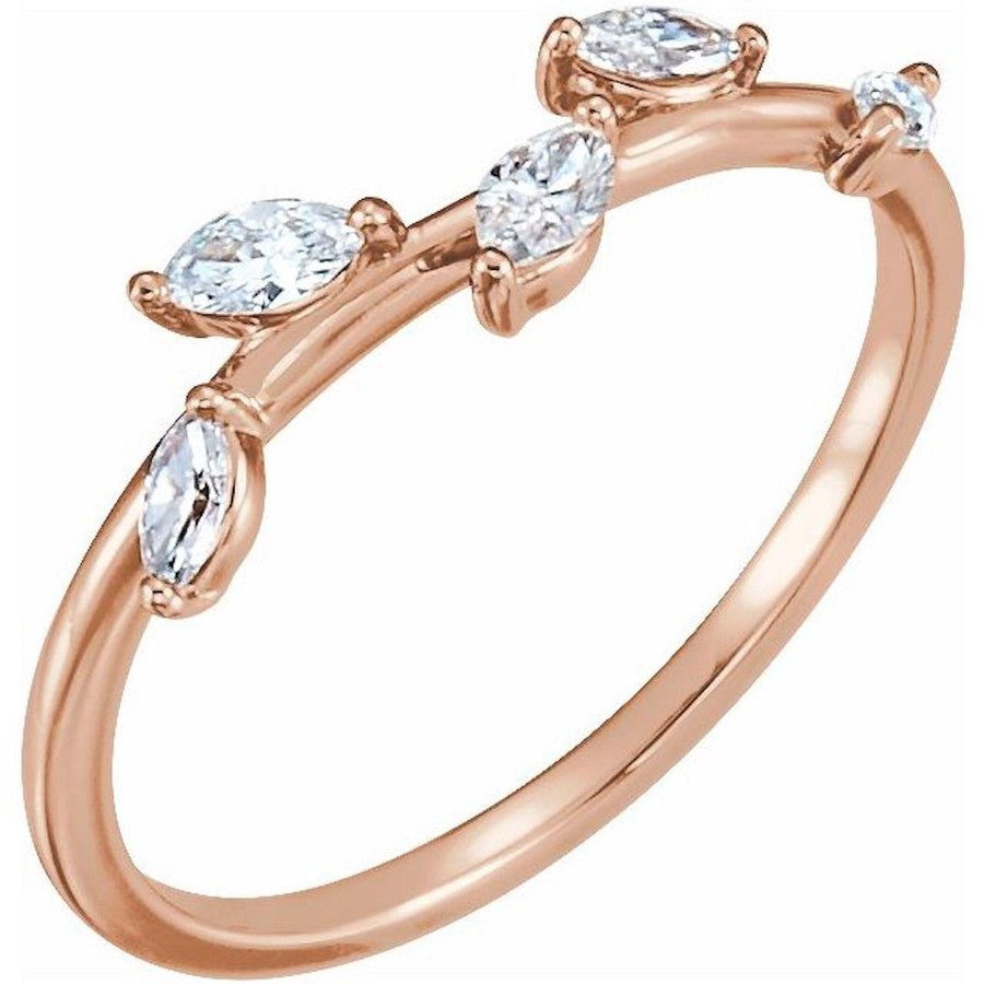 Branch  diamond ring with marquise shape diamonds rose gold 