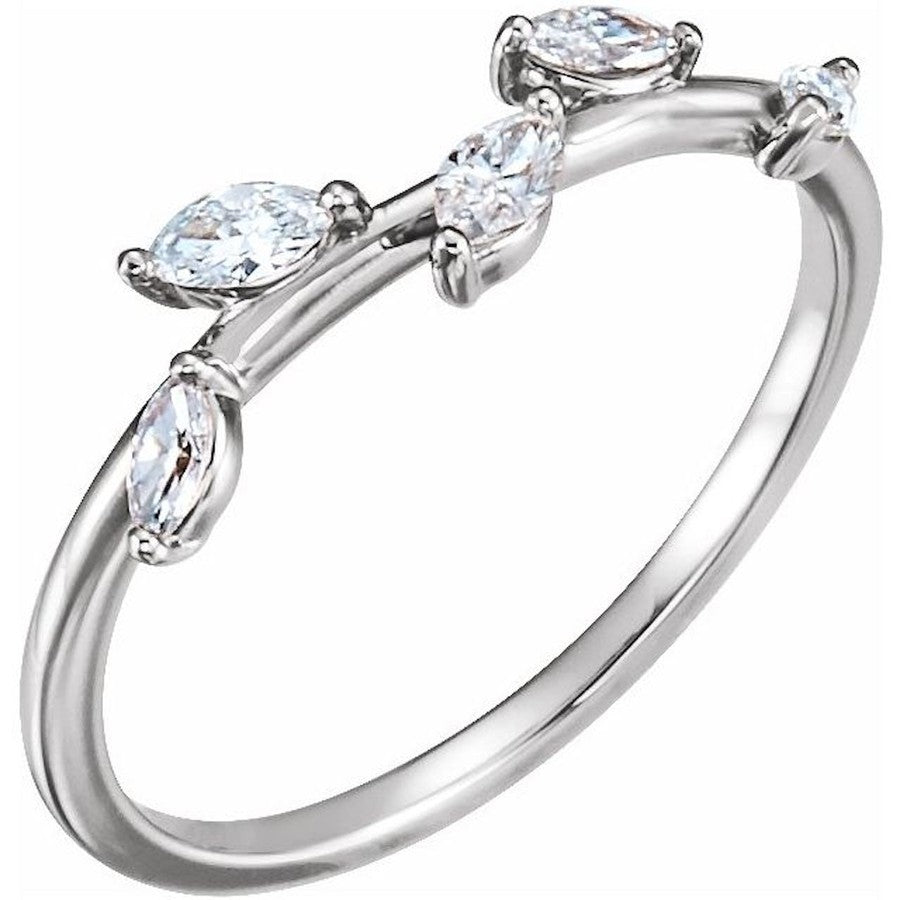 Branch  diamond ring with marquise shape diamonds white gold 