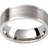 Brushed white gold outer band with polished bevels edge and inner Mens wedding band 