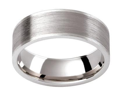 Brushed white gold outer band with polished bevels edge and inner Mens wedding band 