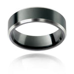 Brushed zirconium mens wedding ring 
with bevelled edges 
