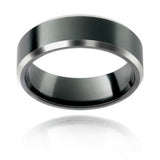 Brushed zirconium mens wedding ring 
with bevelled edges 