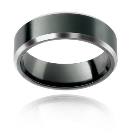 Brushed zirconium mens wedding ring 
with bevelled edges 