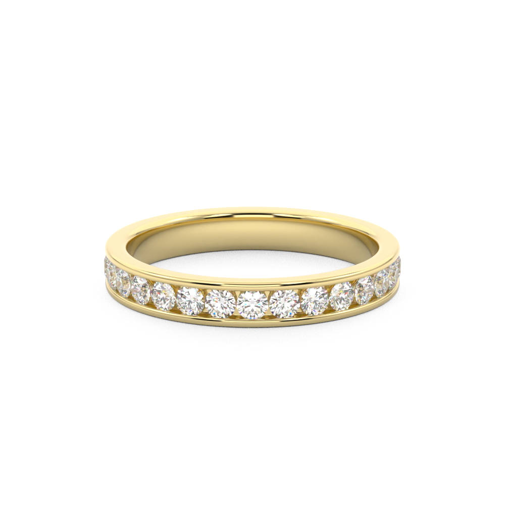 Channel set diamond eternity ring in yellow gold 