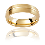 Classic wedding band with brushed gold finish and polished  centre line