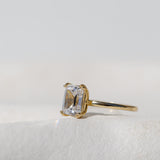 DOUBLE CLAW EMERALD CUT SOLITAIRE RING