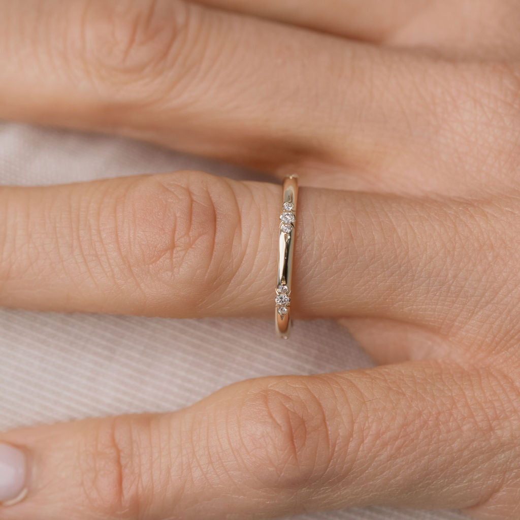 Diamond etched gold wedding ring