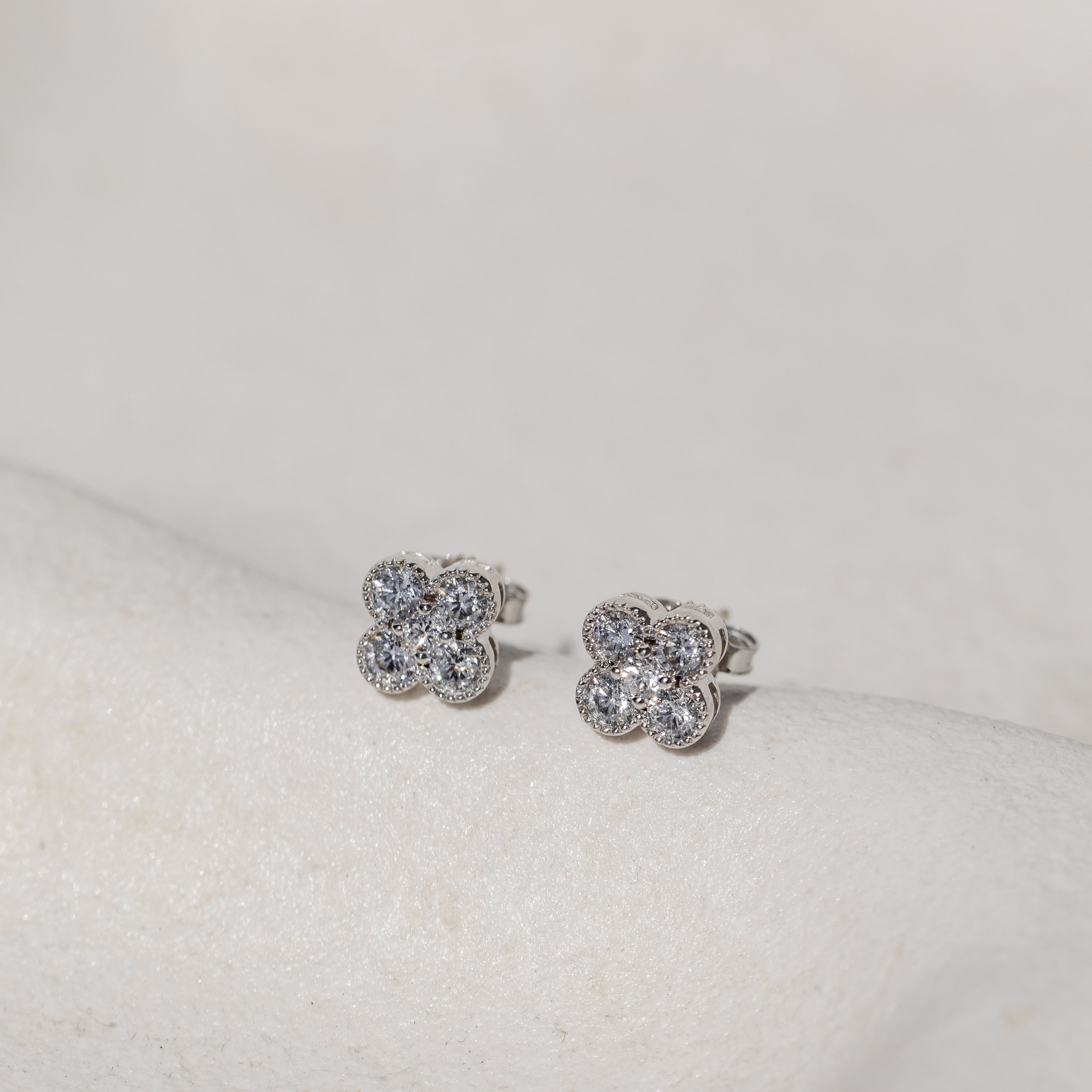 Diamond Flower Stud Earrings