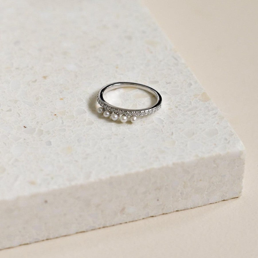 Diamond and pearl half set wedding ring white gold 