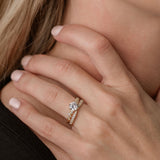Diamond scatter engagement ring with tapered diamond wedding ring