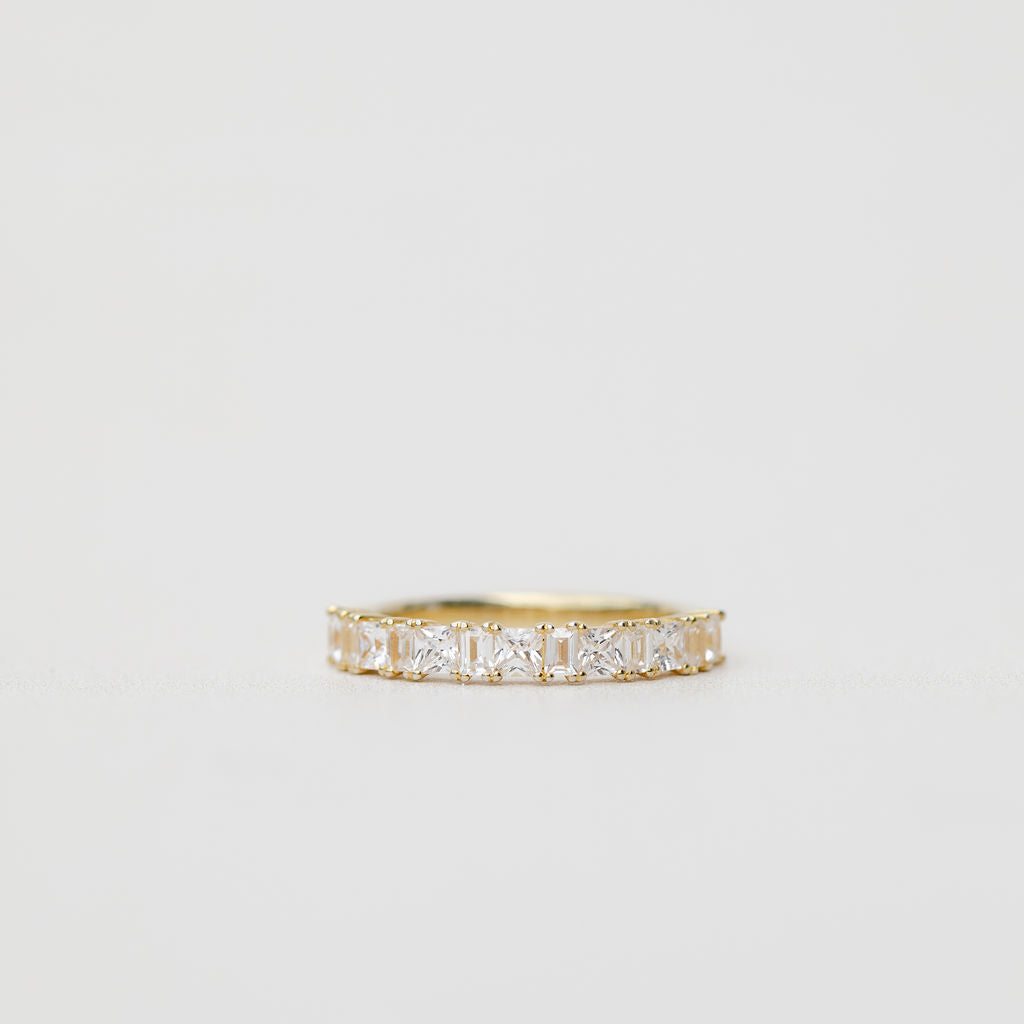 Diamond statement wedding ring with princess cut and baguette cut diamonds