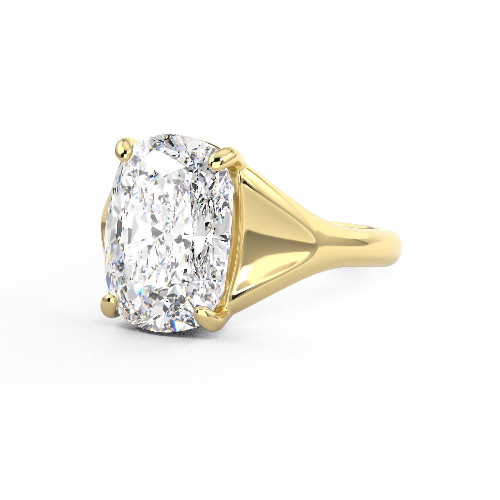 Elongated Cushion Cut Diamond Ring in Wide Yellow Gold band