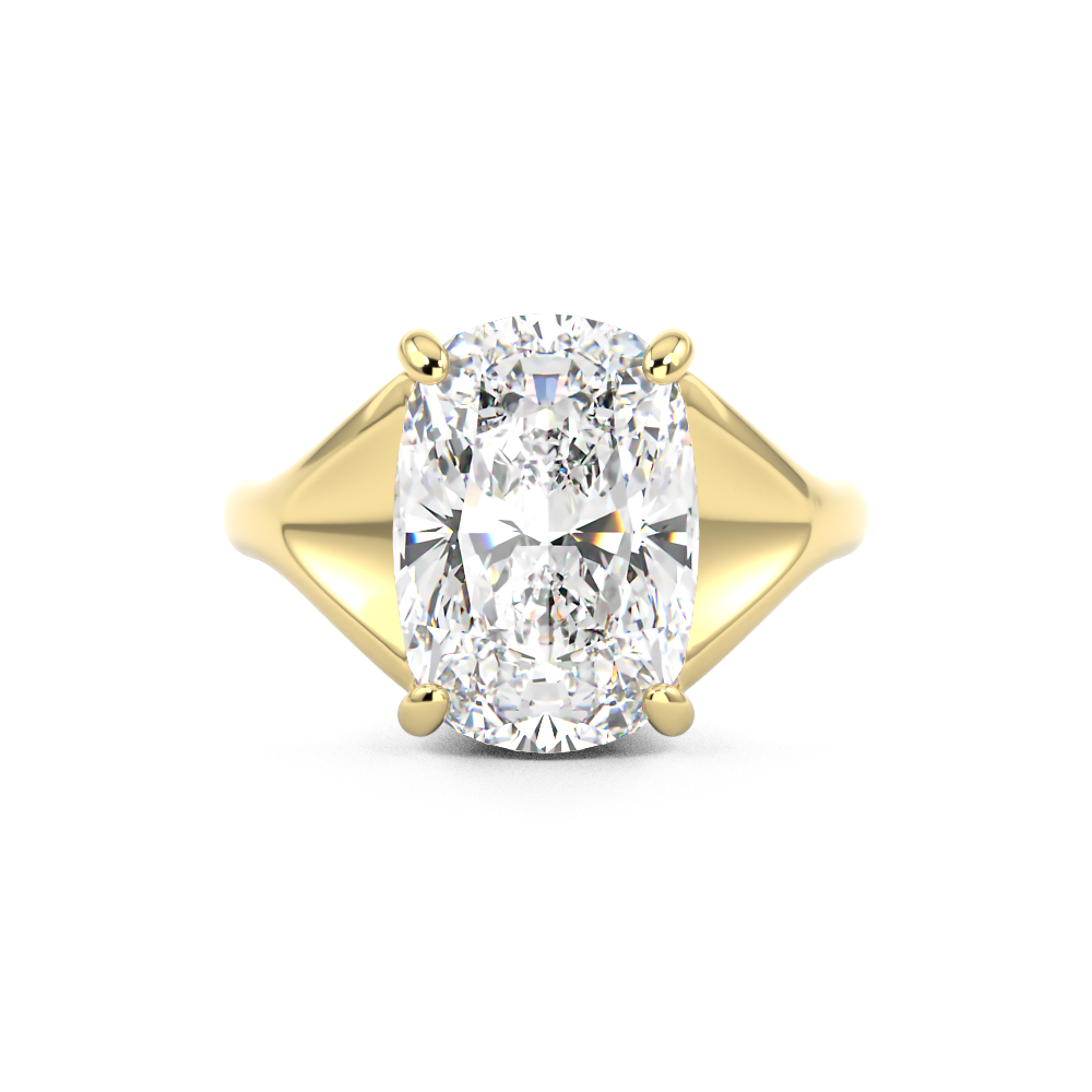 Elongated Cushion Cut Diamond Ring in Wide Yellow Gold band 3