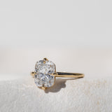 Elongated Cushion Cut Solitaire Engagement Ring Compass Setting