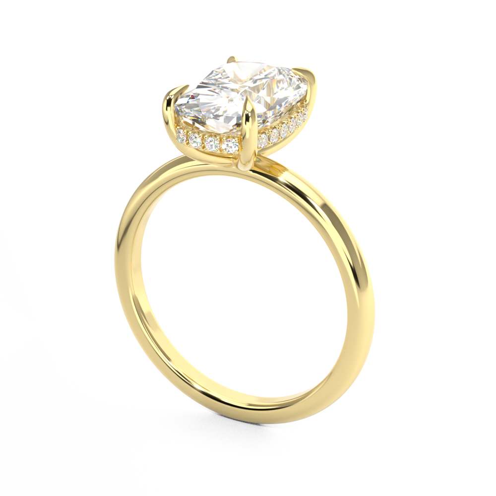 Elongated Cushion Cut Solitaire engagement ring with hidden halo