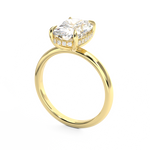 Elongated Cushion Cut Solitaire engagement ring with hidden halo