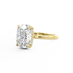Elongated Cushion Cut diamond engagement ring with hidden halo