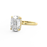 Elongated Cushion Cut diamond engagement ring with hidden halo