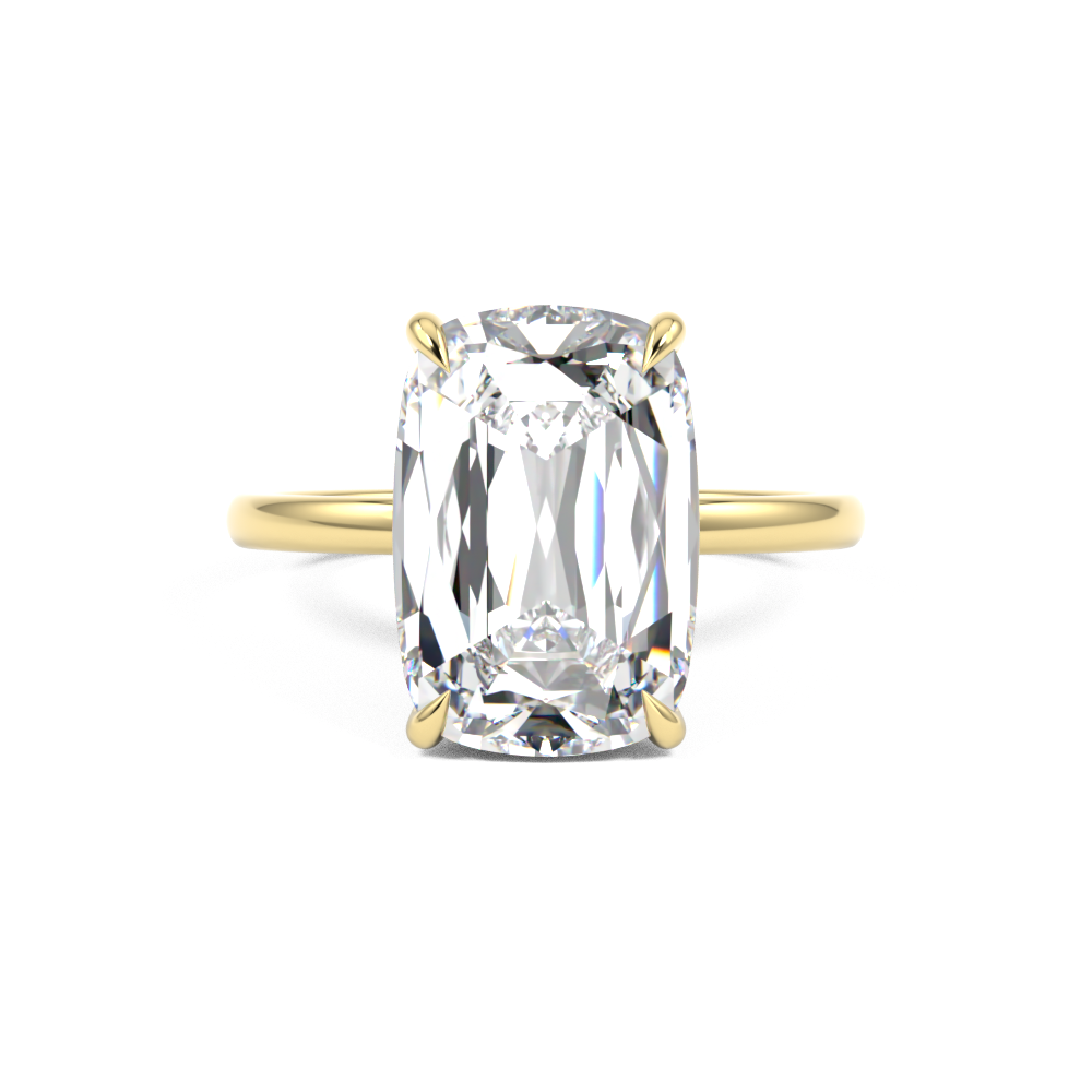 Elongated Cushion Old Mine Cut solitaire diamond ring
