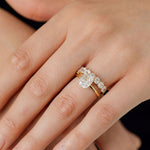 Elongated cushion cut diamond solitaire engagement ring with asscher cut diamond wedding ring