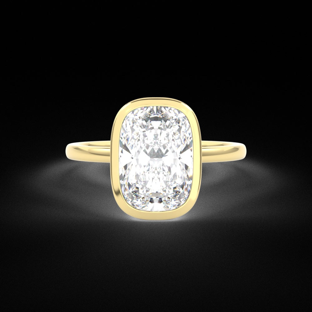 Elongated Cushion Cut Diamond Engagement ring in Yellow Gold