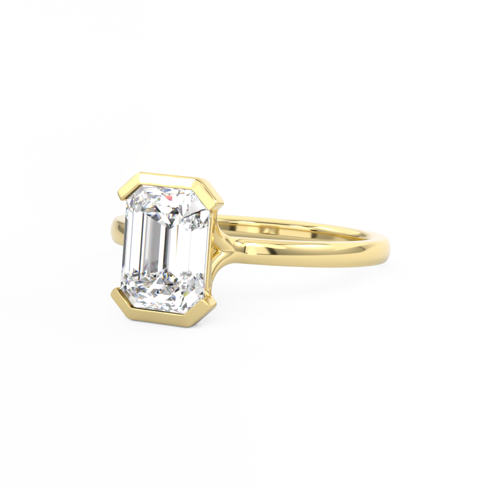 Emerald Cut Diamond Half Bezel Set Engagement Ring 