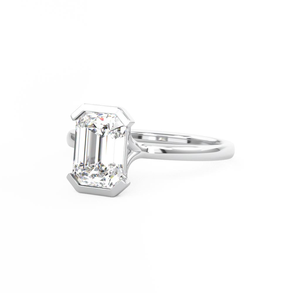 Emerald Cut Diamond Half Bezel Set Engagement Ring Platinum