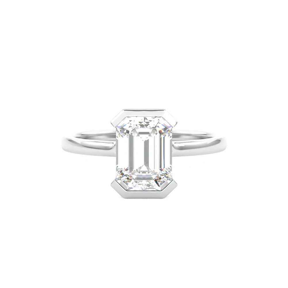 Emerald Cut Diamond Half Bezel Set Engagement Ring White Gold