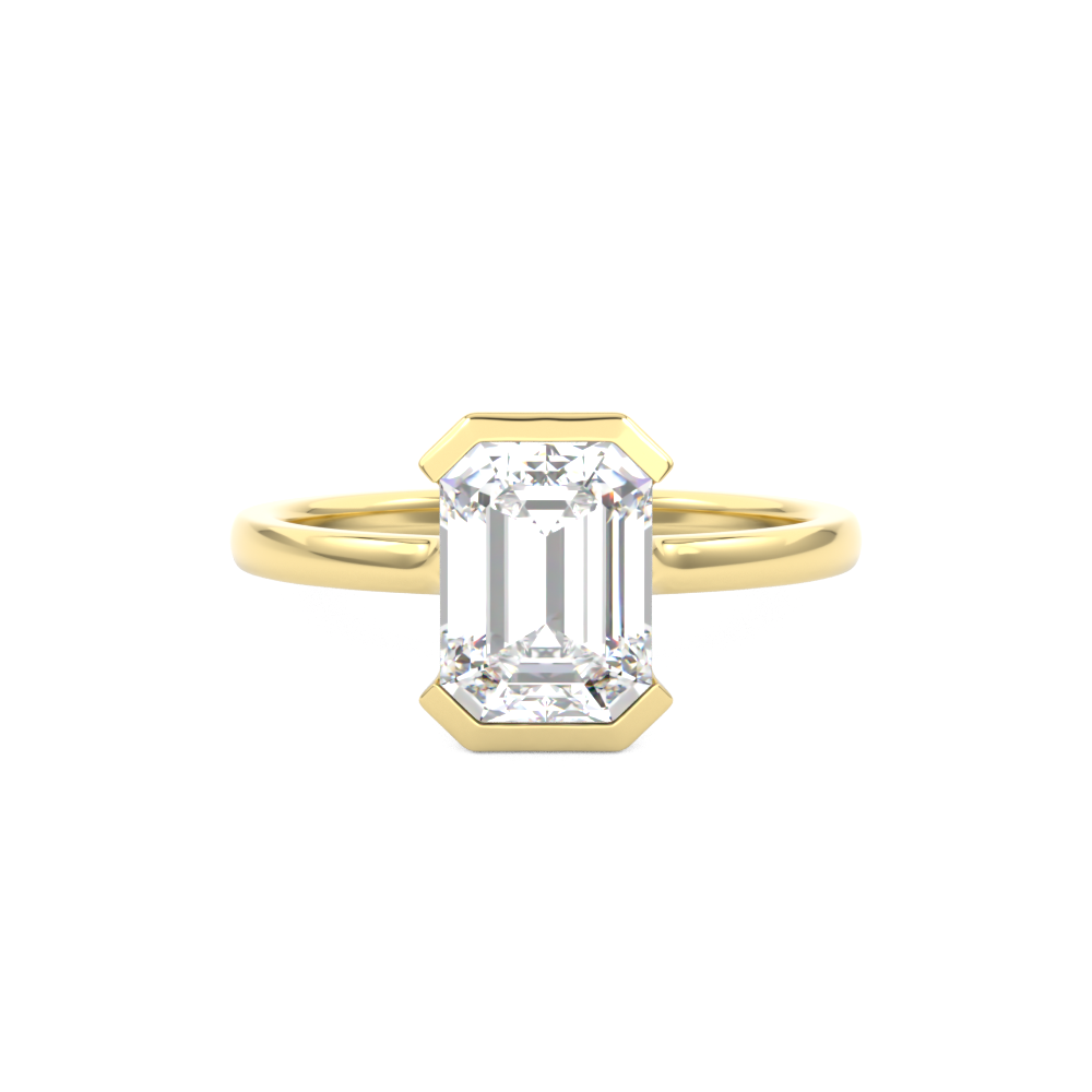 Emerald Cut Diamond Half Bezel Set Engagement Ring Yellow Gold