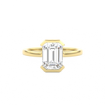 Emerald Cut Diamond Half Bezel Set Engagement Ring Yellow Gold
