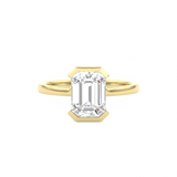Emerald Cut Diamond Half Bezel Set Engagement Ring Yellow Gold
