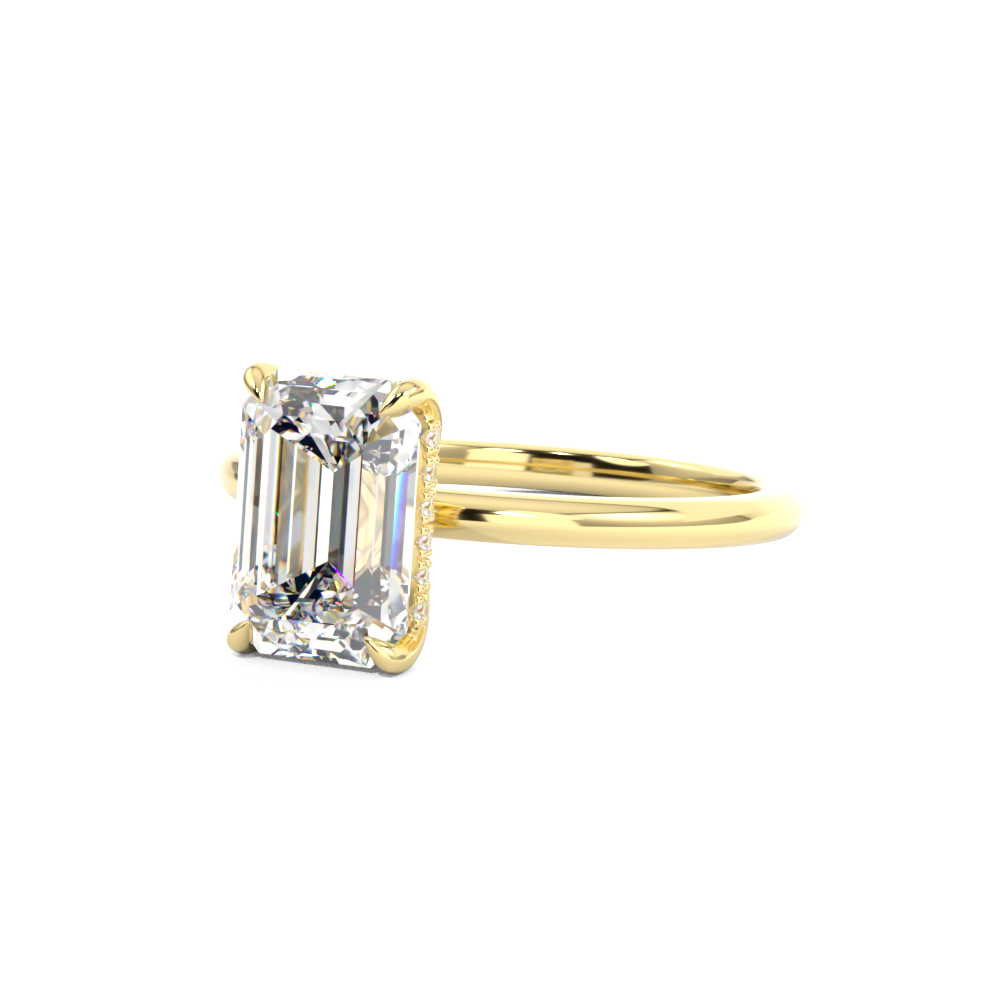 emerald cut diamond solitaire engagement ring with hidden halo
