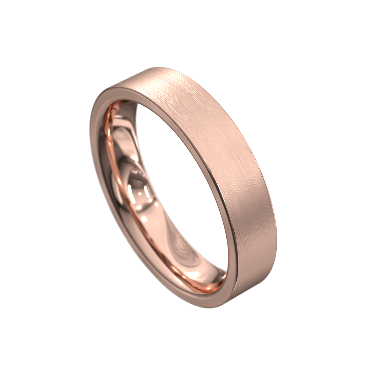 Flat profile brushed rose gold mens wedding ring 