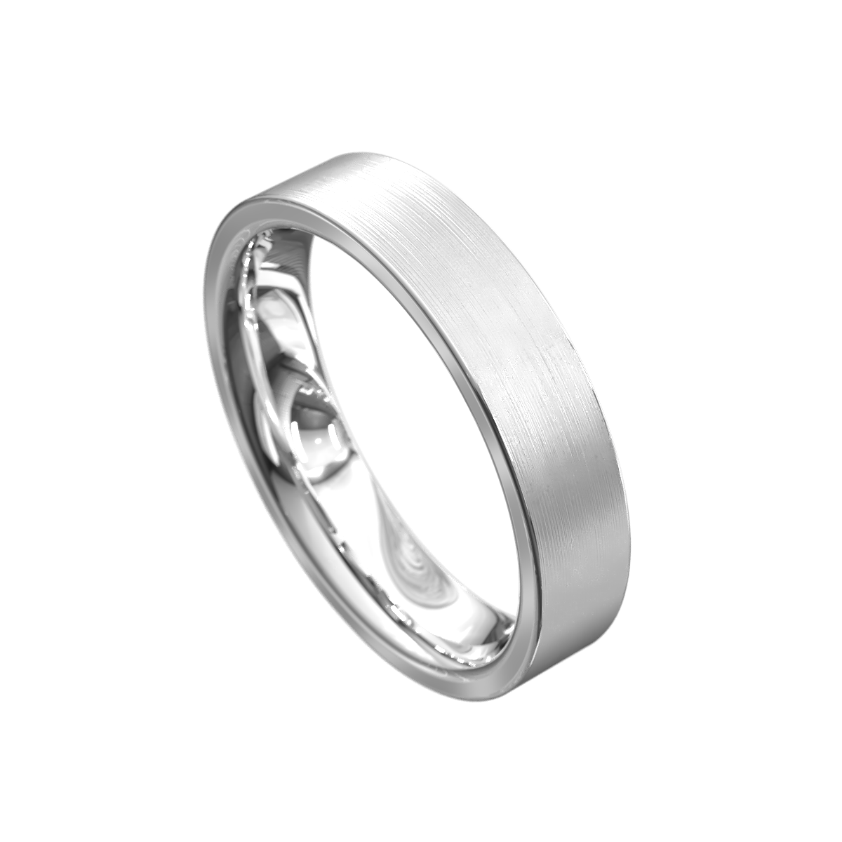 Flat profile brushed white gold mens wedding ring 