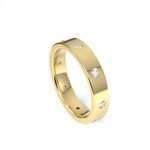 Flat profile pressure set diamond wedding ring yellow gold 