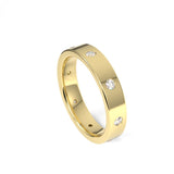 Flat profile pressure set diamond wedding ring yellow gold 