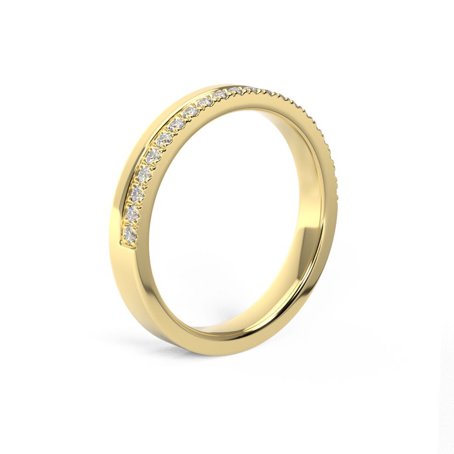 Flat profile yellow gold with Diamonds wedding ring 