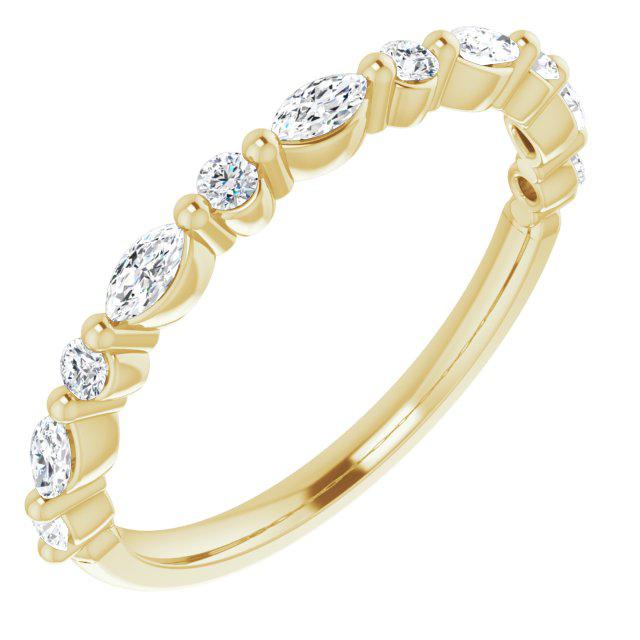 Half set Diamond ring with marquise diamonds and round diamonds in yellow gold 
